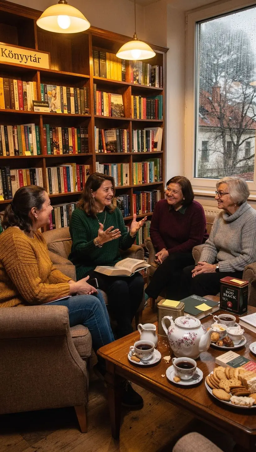 Kávéházi jelenet, ahol forró asszám tea gőzölög egy csészében.