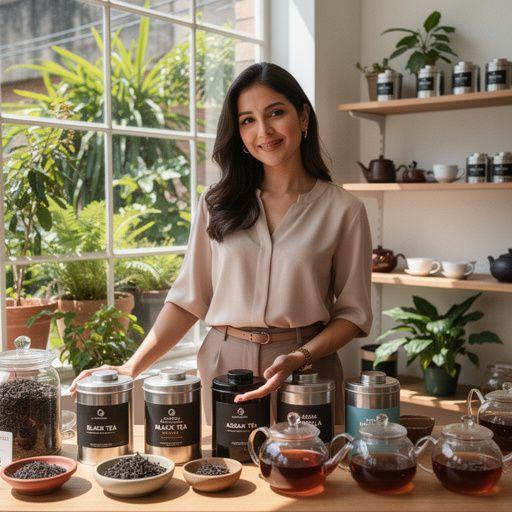 Tradicionális indiai teaültetvény, zöld dombokkal a háttérben.